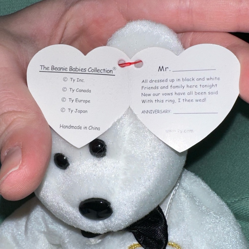 White Beanie Bear with bow tie - Picture 2 of 3